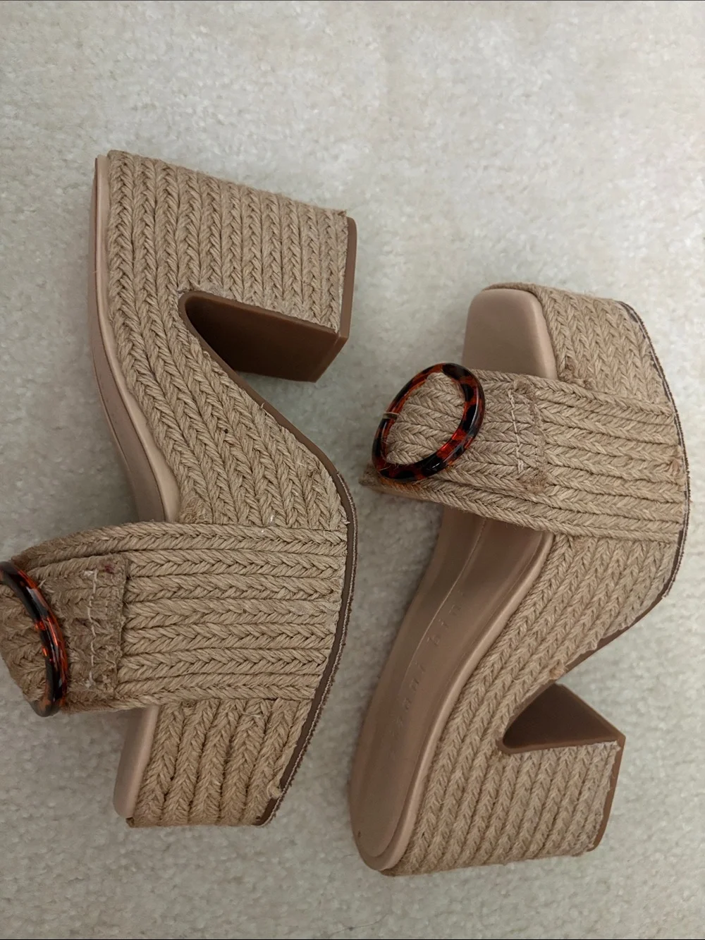 Gianni Bini Natural Tan Woven Platform Slide Heels
